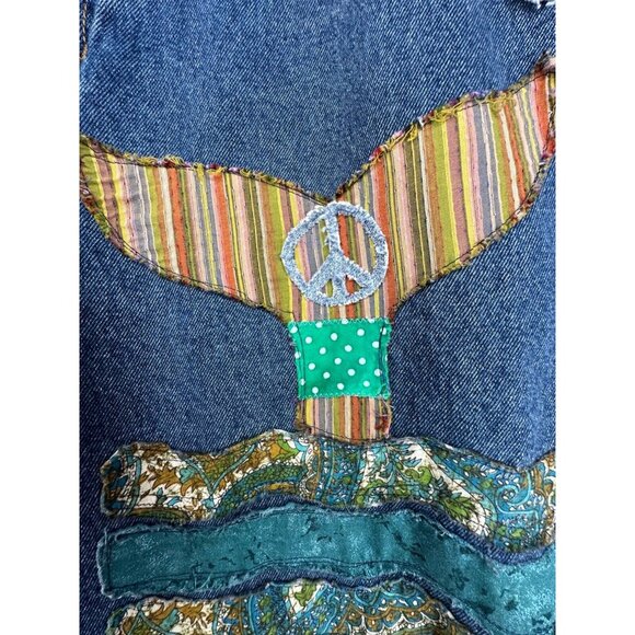 The Scrappy Camper Women Jeans Sz XXL Upcycled Patchwork Boho Festival Peace Out - Picture 1 of 16